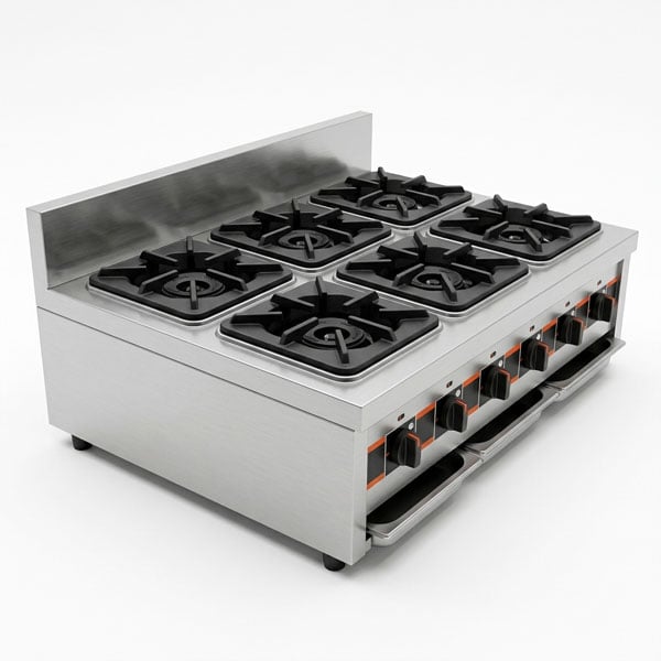 6 kiềng gang, thân vỏ inox 304 bền bỉ, van thấp áp tiết kiệm gas