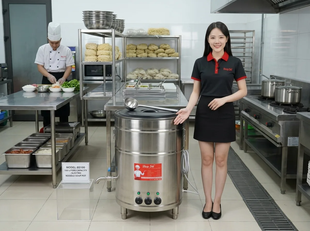 Sử dụng nồi 100L trong vận hành quán phở/bếp ăn Sử dụng nồi 100L trong vận hành quán phở/bếp ăn