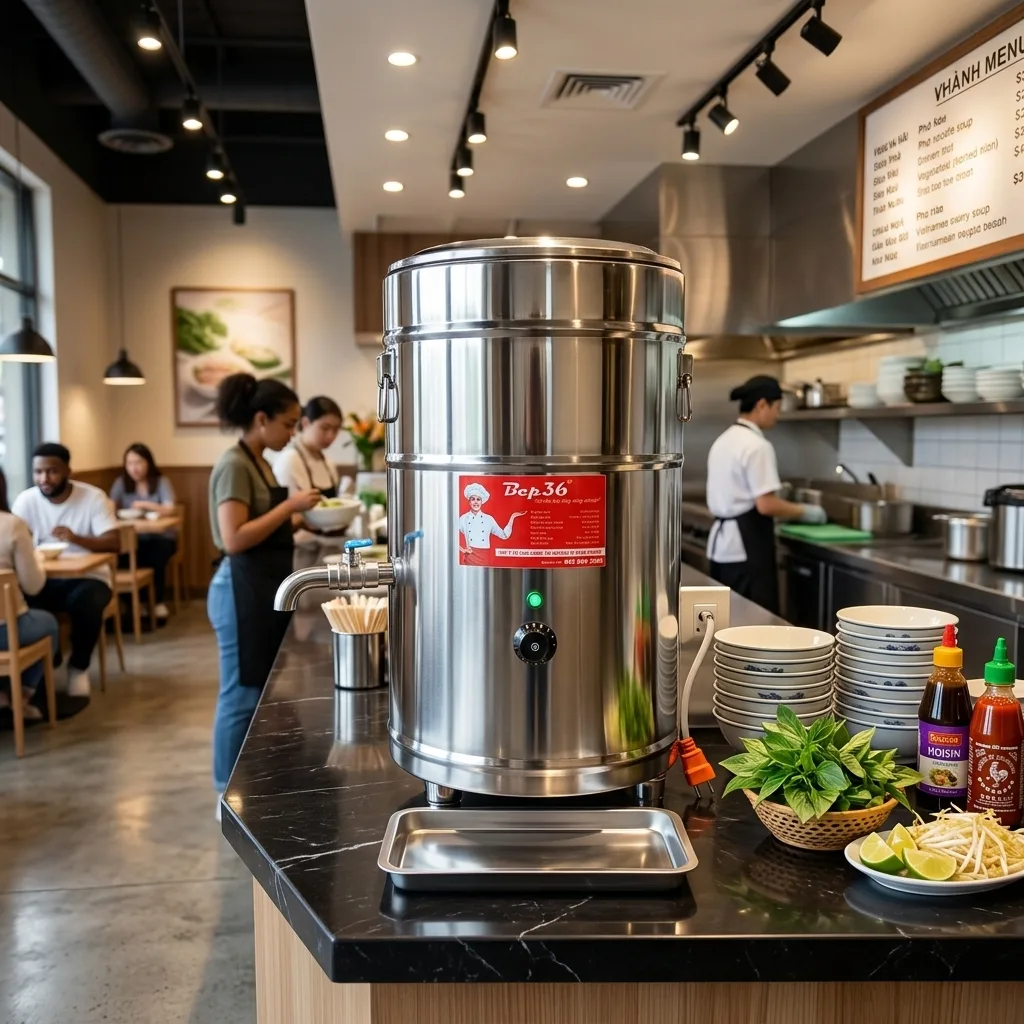 Nồi nấu phở mâm nhiệt 50 lít NP-50 inox 304 sáng bóng