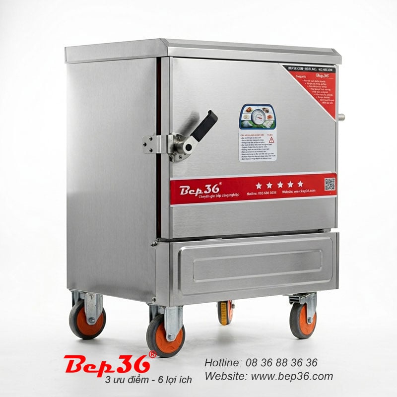 Tủ nấu cơm 4 khay dùng điện TCD-4 được gia công từ inox cao cấp tiêu chuẩn quốc tế