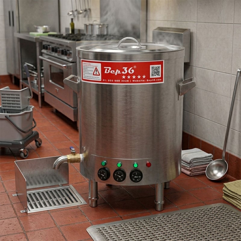 Nồi nấu cháo công nghiệp 100 lít NC-100 lắp đặt trong bếp