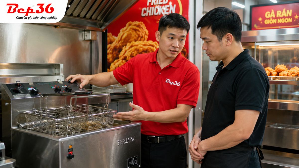 Ảnh bàn giao bếp chiên nhúng tại quán
