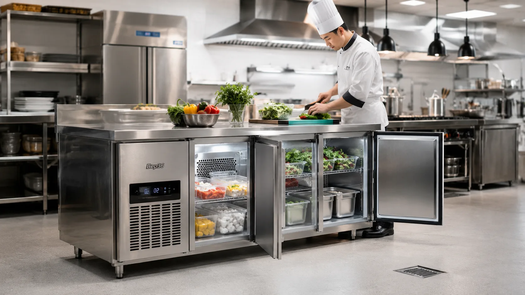 Bàn mát bàn lạnh Bep36 trong bếp nhà hàng