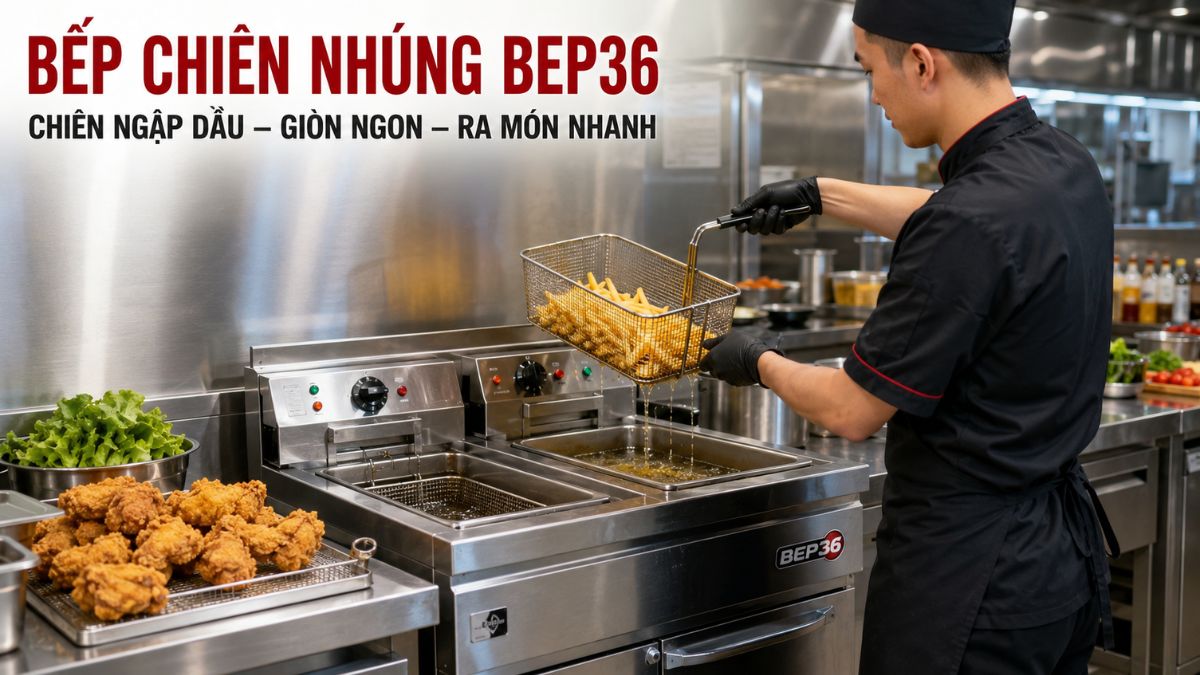 Bếp chiên nhúng Bep36 trong khu bếp nhà hàng