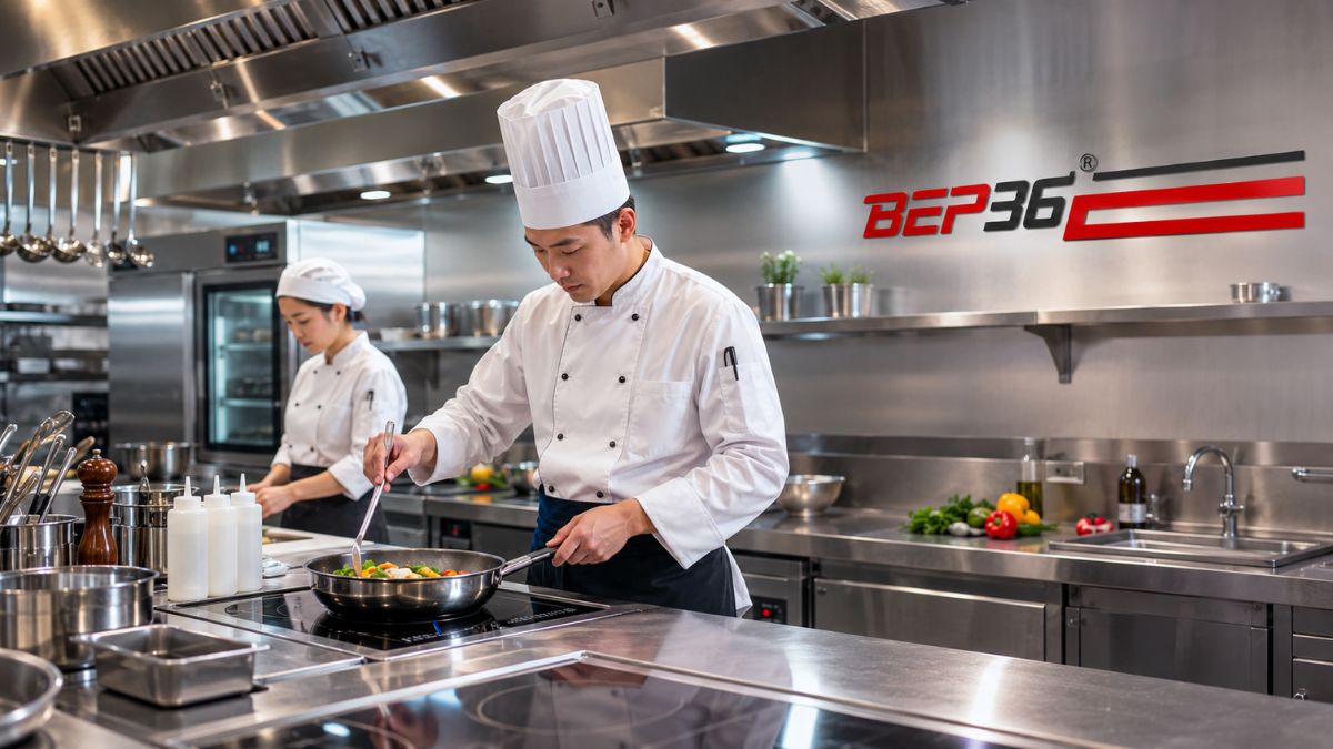Bếp từ công nghiệp Bep36 trong khu bếp nhà hàng hiện đại