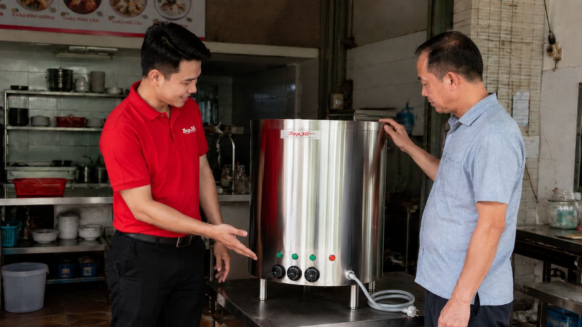 Bep36 bàn giao nồi nấu cháo công nghiệp cho khách hàng