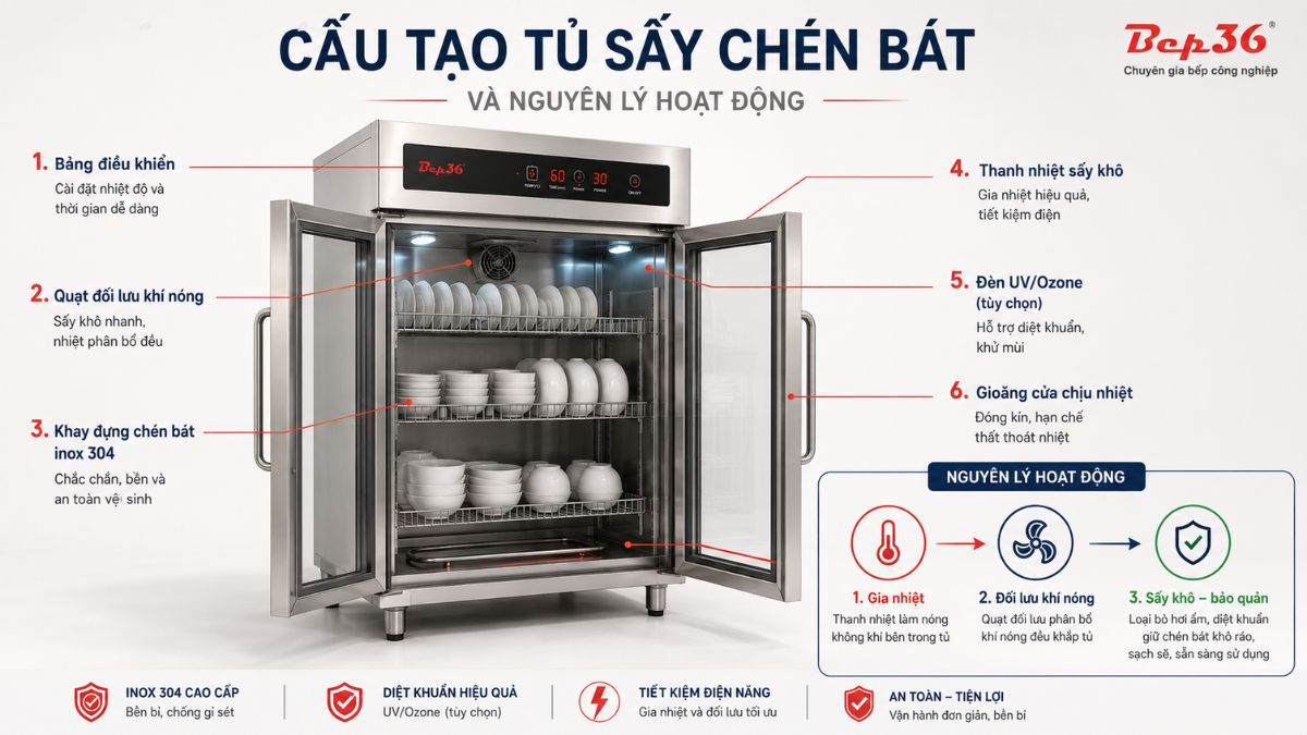 Cấu tạo tủ sấy chén bát Bep36