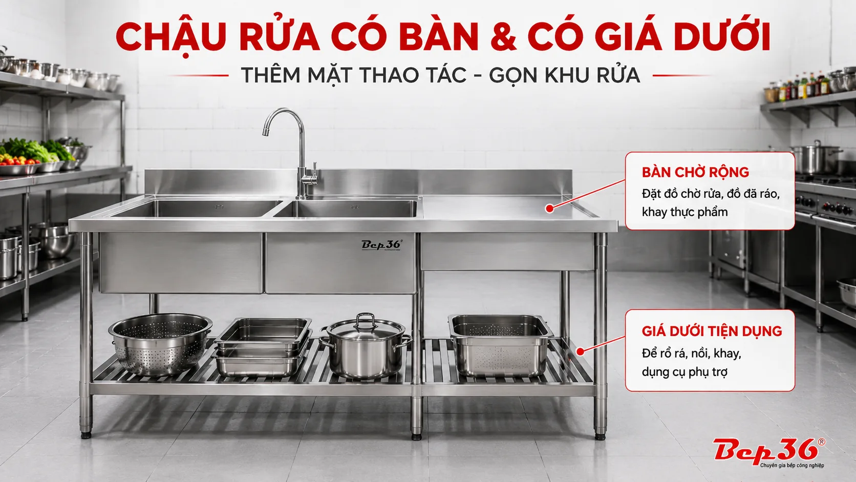 Chậu rửa có bàn và giá dưới