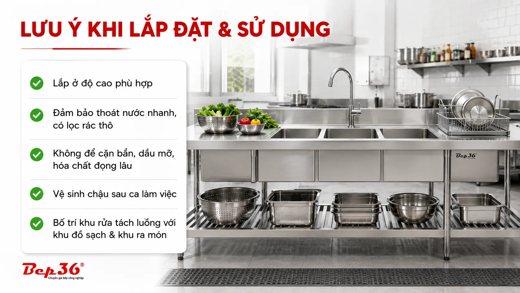 Lưu ý khi lắp đặt và sử dụng chậu rửa công nghiệp