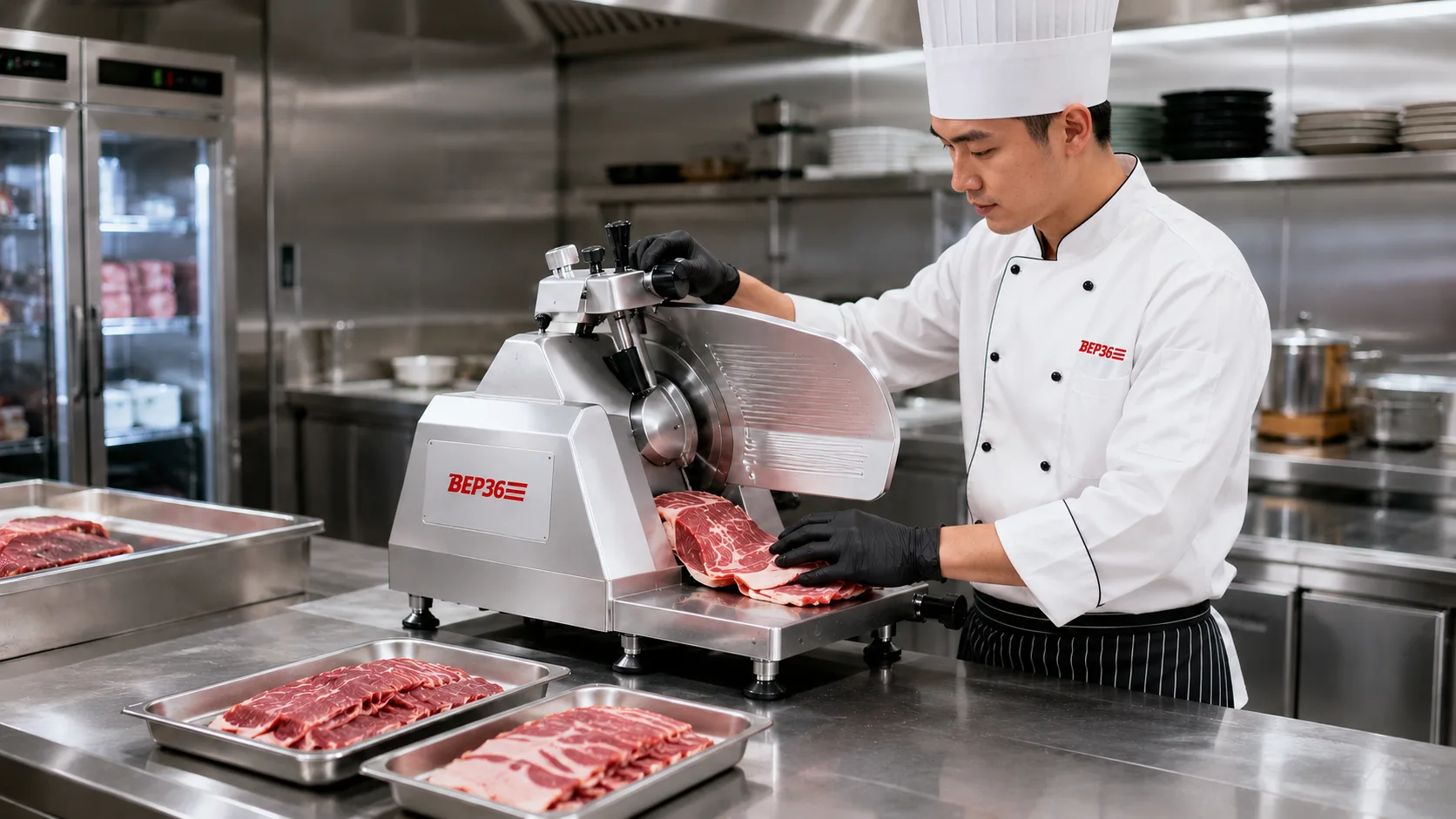 Máy thái thịt Bep36 vân hành thực tế