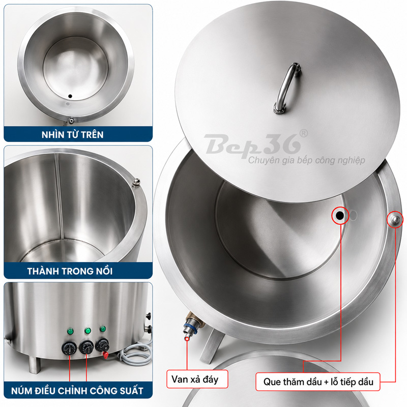 Nồi nấu cháo công nghiệp Bep36 dễ vệ sinh sạch sẽ và dễ sử dụng