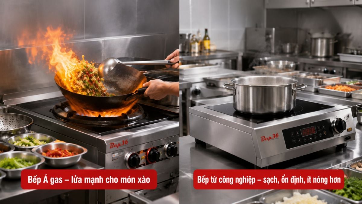 Ảnh so sánh Bếp Á và Bếp Từ Công Nghiệp