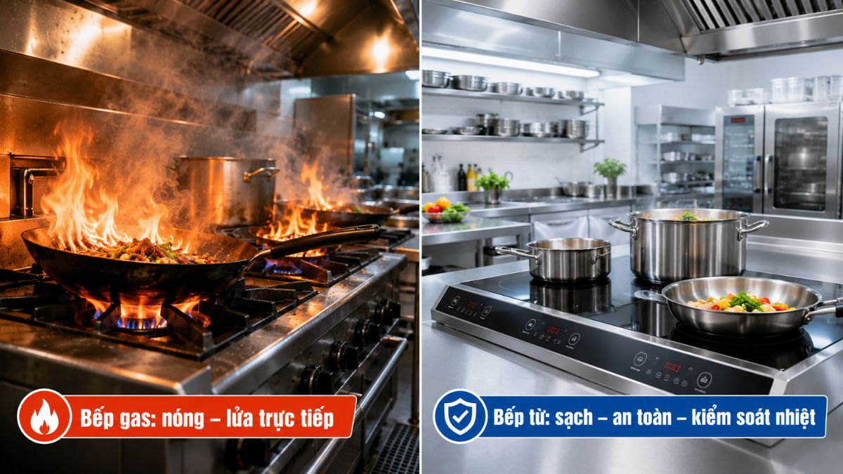 So sánh bếp từ công nghiệp với bếp gas công nghiệp