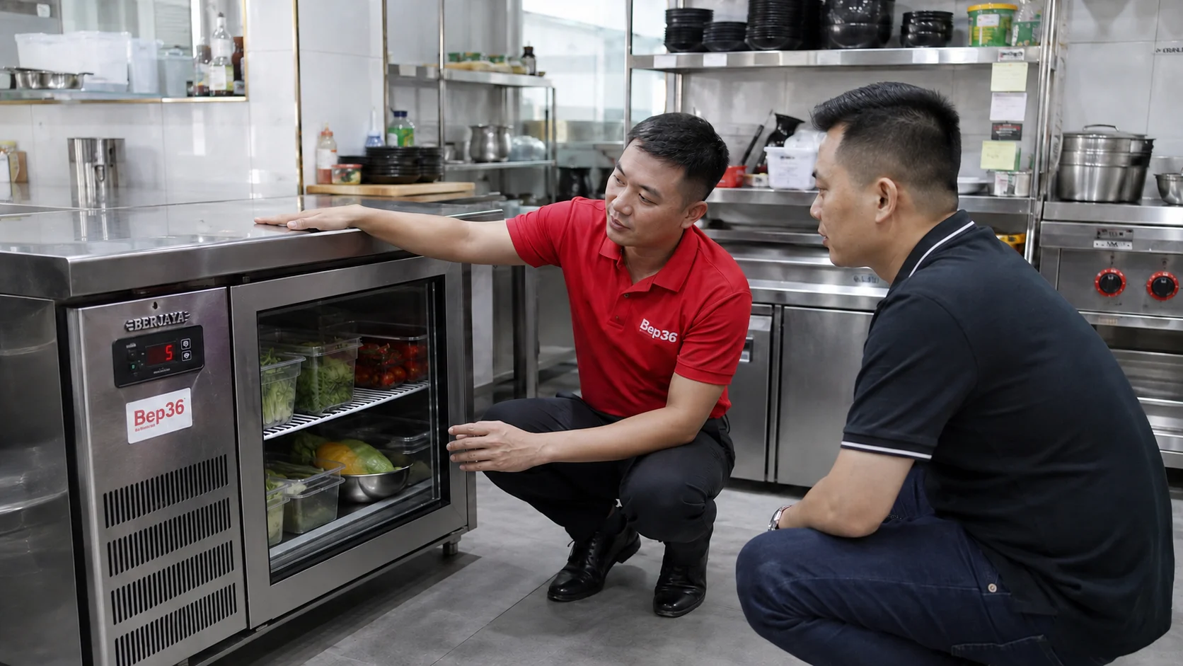 Nhân viên Bep36 tư vấn sử dụng bàn mát