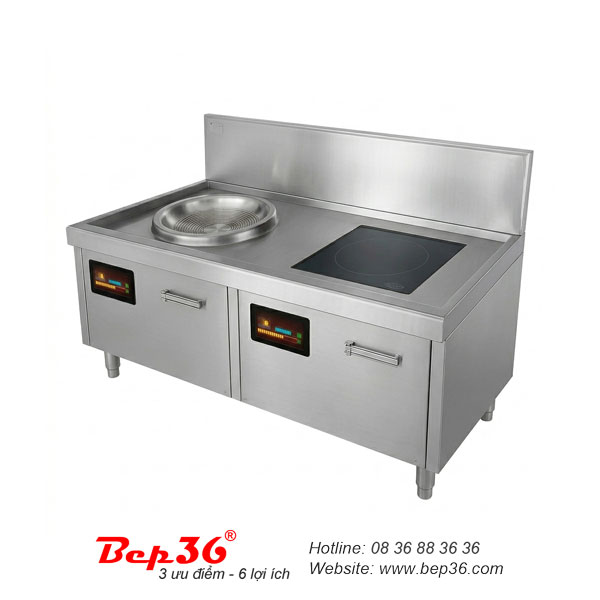 Bếp từ công nghiệp 2 vùng nấu 1 phẳng 1 lõm sử dụng đa chức năng