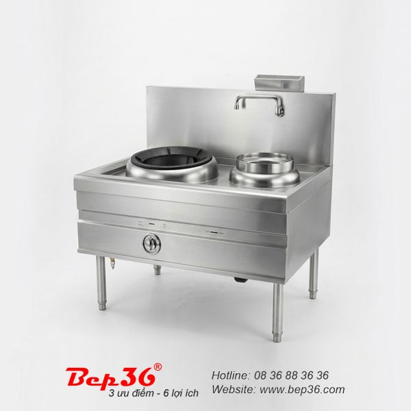 Bếp á quạt thổi đơn 1 họng gang 1 bầu nước BAQT-1G inox 304
