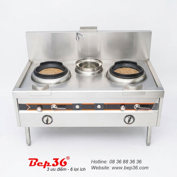 Bếp á quạt thổi 2 họng đất nung cỡ lớn BAQT-2D18 (mặt trước)