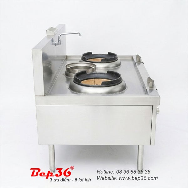 Bếp á quạt thổi 2 họng đất nung cỡ lớn BAQT-2D18 (mặt nghiêng)