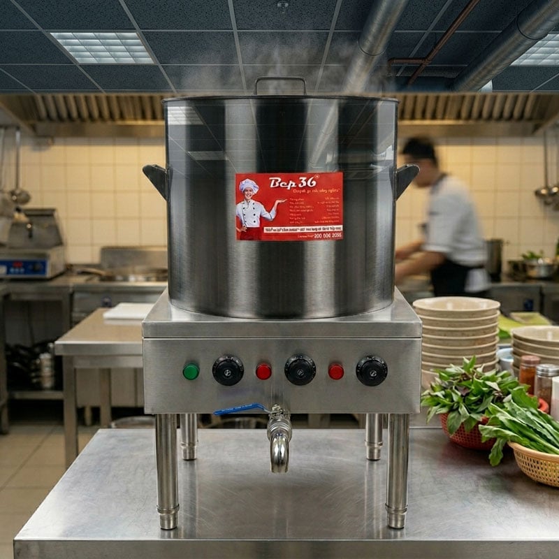 Nồi nấu phở thanh nhiệt 60 lít NPTN_60L trong bếp quán phở