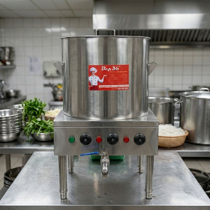 Nồi nấu phở thanh nhiệt 80 lít NPTN_80L đặt trong bếp quán phở