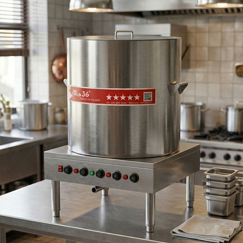 Nồi nấu phở thanh nhiệt 180 lít NPTN_180L trong bếp thực tế