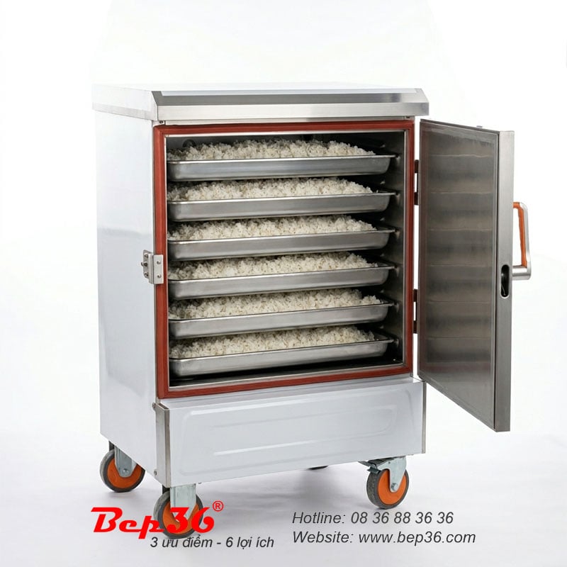 Tủ nấu cơm 6 khay dùng điện TCD-6 lắp đặt trong bếp ăn