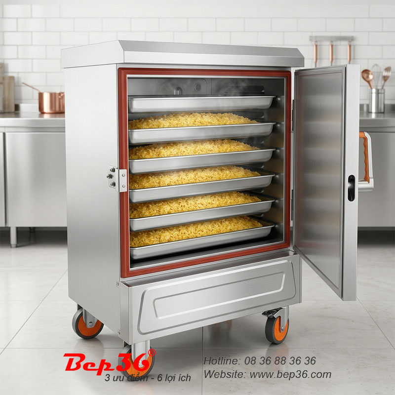 Tủ cơm 6 khay sử dụng nấu hấp đa năng phù hợp với nhiều mục đích sử dụng